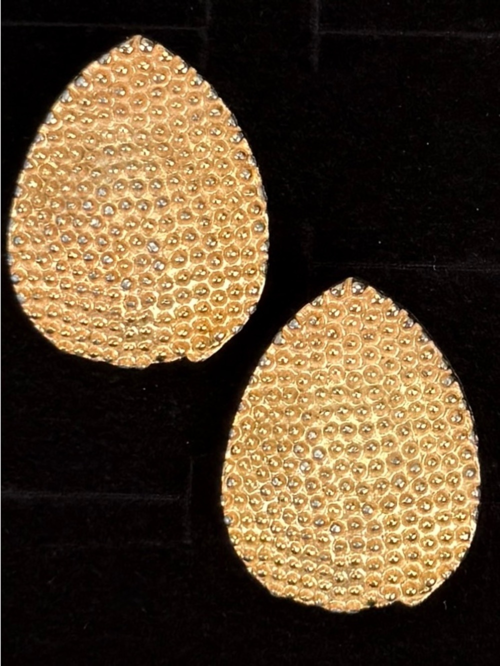 Vintage aged goldtone weighted textured clip on earrings